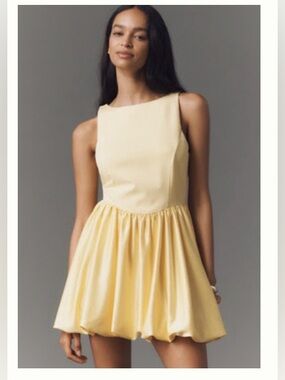 NWT Anthropologie MAEVE BOAT-NECK BUBBLE MINI DRESS yellow, size L